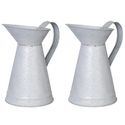 Esschert Design Bloemvaas - 2x stuks - oud zink - 20 cm - gieter / kan - home deco
