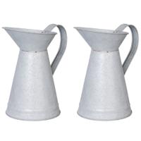 Esschert Design Bloemvaas - 2x stuks - oud zink - 20 cm - gieter / kan - home deco