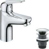 Eéngreeps wastafelmengkraan - GROHE Swift - 24323001 - Chroom - Maat S - Koudwateropening - Waterbesparend - Klik-klak afvoer