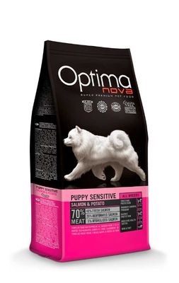 Optimanova puppy sensitive zalm en aardappel 12kg let Op: THT mei 2024
