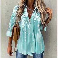 Dames Overhemd Blouse Bloemig nappi Afdrukken Dagelijks Vakantie Casual Lange mouw Overhemdkraag Blozend Roze Lente Herfst Lightinthebox - thumbnail