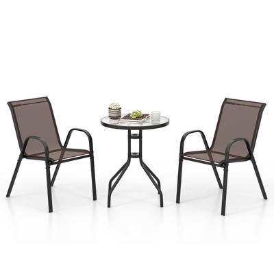 3-delig Balkonmeubelset Bistrotafel met 2 Stapelbare Stoelen Bistroset Balkonset Tuinset Bruin