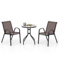 3-delig Balkonmeubelset Bistrotafel met 2 Stapelbare Stoelen Bistroset Balkonset Tuinset Bruin