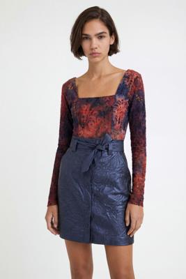 Slim fit minirok met bloemenreliëf - BLUE - M
