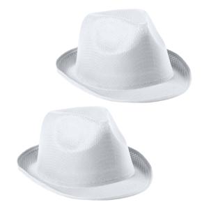 Carnaval verkleed trilby hoedje - 2x - wit - polyester - volwassenen/heren/dames