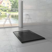 Douchebak Mat Zwart Natuursteen Look Daisy Rechthoek 100X90 Polystone (Exclusief Sifon) - thumbnail