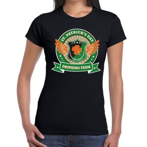 Zwart St. Patricks day drinking team t-shirt dames