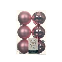 6x stuks kunststof kerstballen lippenstift roze 8 cm glans/mat - Kerstbal - thumbnail