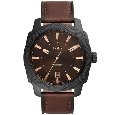 Fossil FS5972 Horloge Machine staal-leder zwart-bruin 49 mm