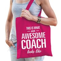 Katoenen cadeau tasje awesome coach fuchsia roze