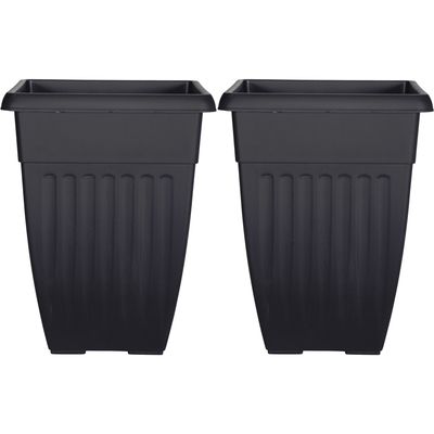 Buiten plantenpot/bloempot/planter - 2x - zwart - kunststof - L40 x B40 x H55 cm Buiten plantenpot/bloempot/planter - 2x - zwart - kunststof - L40 x B40 x H55 cm