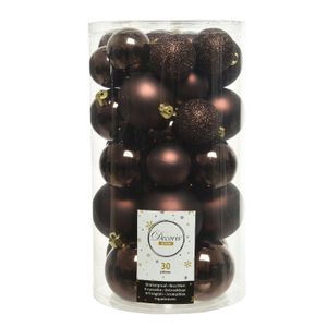 30x Donkerbruine kerstballen 4 - 5 - 6 cm kunststof mat/glans/glitter   -