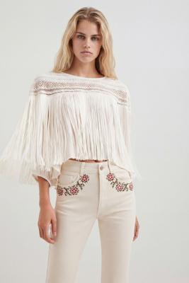 Boho-blouse met franjes - WHITE - M