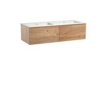 Storke Edge zwevend badmeubel 130 x 52 cm ruw eiken met Mata dubbele wastafel in mat witte solid surface