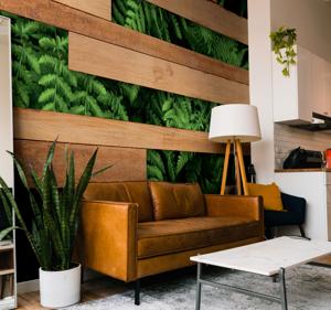 Fotobehang muurplanten met houten planken