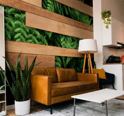 Fotobehang muurplanten met houten planken