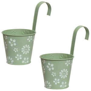 2x stuks bloempotten ophangbaar - zink - 14 x 24 cm - lichtgroen