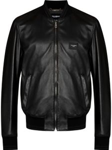 Dolce & Gabbana veste bomber en cuir à plaque logo - Noir