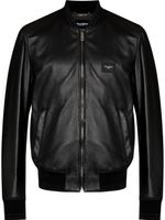 Dolce & Gabbana veste bomber en cuir à plaque logo - Noir