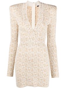 Balmain robe courte en maille à logo en jacquard - Tons neutres