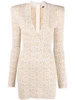 Balmain robe courte en maille à logo en jacquard - Tons neutres