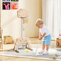 3 in 1 Kinderbasketbalgoal Kindersportcentrum met Basketbal Voetbal & Golfspel Grijs + Mokka