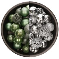 74x stuks kunststof kerstballen mix van salie groen en zilver 6 cm - Kerstbal