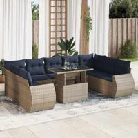 10-delige Loungeset met kussens poly rattan acacia grijs