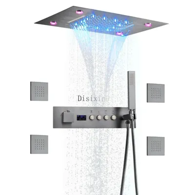 Thermostatische Douchekraan met LED Display - Ingebouwde Smart Functie | Vierkante Douchestraal | Messing | Zwart