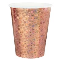 Wegwerp bekertjes glitter - Bruiloft - 10x stuks - 270 ml - rosegoud