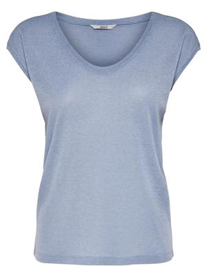 Only Onlsilvery S/s V Neck Lurex Top Jrs Noos T-shirt Korte Mouw Halogen Blue