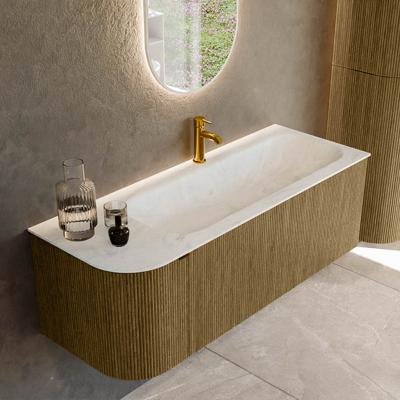 Badmeubel Mondiaz Kurve-Dlux | 125 cm cm | Meubelkleur Dusk | Wastafelkleur Opalo | Solid surface | Wasbak rechter zijde spoelbak | 1 kraangat