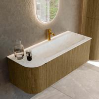 Badmeubel Mondiaz Kurve-Dlux | 125 cm cm | Meubelkleur Dusk | Wastafelkleur Opalo | Solid surface | Wasbak rechter zijde spoelbak | 1 kraangat