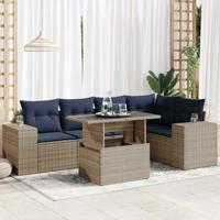 6-delige Loungeset met kussens poly rattan acacia zwart