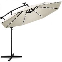 Tillvex - Parasol LED Solar Ø 3m, Beige vrijdragende parasol balkon tuinparasol slinger aluminium