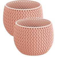 Set van 2x stuks plantenpotten/bloempotten kunststof dia 14.5 cm en hoogte 11 cm zalm roze