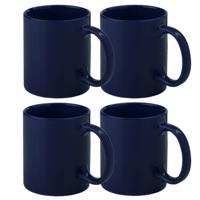 Koffie mokken/bekers - 10x - keramiek - glans - met oor - donkerblauw - 370 ml - thumbnail