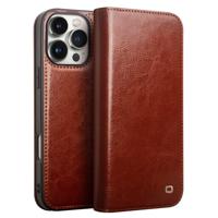 Qialino iPhone 16 Pro hoesje - Leren bookcase - Bruin