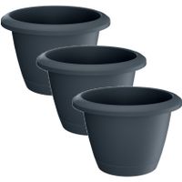 6x Stuks kunststof Respana bloempotten/plantenpotten antraciet 14 cm inclusief onderzetter