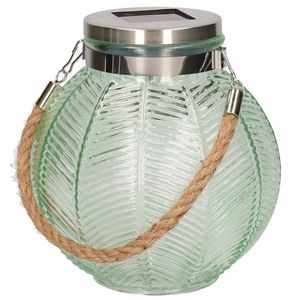 Groene solar lantaarn van gestreept glas rond 16 cm - Lantaarns