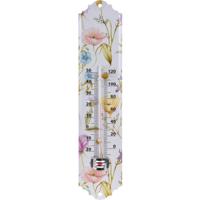 Pro Garden Binnen/buiten thermometer met lentebloemen print - wit - metaal - 29 x 6.5 cm - thumbnail