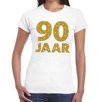 90e verjaardag cadeau t-shirt wit met goud voor dames 2XL  - - thumbnail