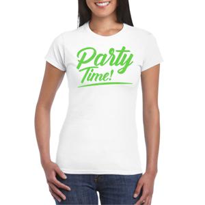 Verkleed T-shirt voor dames - party time - wit - groen glitter - carnaval/themafeest