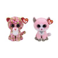 Ty - Knuffel - Beanie Boo's - Lainey Leopard & Fiona Pink Cat