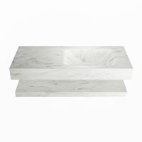 MONDIAZ ALAN-DLUX 110cm planchet Opalo. Vrijhangende wastafel CLOUD rechts zonder kraangat, kleur Opalo.