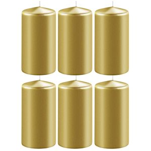 8x Metallic gouden cilinderkaarsen/stompkaarsen 6 x 15 cm 58 branduren