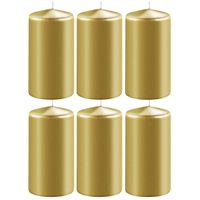 8x Metallic gouden cilinderkaarsen/stompkaarsen 6 x 15 cm 58 branduren