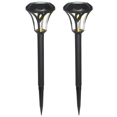 Gerimport Tuinlamp - 2x - solar - LED licht - kunststof - H38 cm - zwart - grondpin