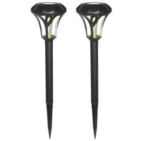 Gerimport Tuinlamp - 2x - solar - LED licht - kunststof - H38 cm - zwart - grondpin