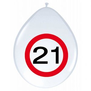 8x stuks Ballonnen 21 jaar verkeersbord versiering